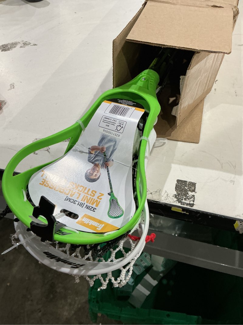 Condition photo showing Good Condition for franklin sports future champs 2 player youth lacrosse sticks + ball set - kids 32" inch beginner backyard practice lax sticks + lightweight soft lacrosse ball - toy kids lax set green and white