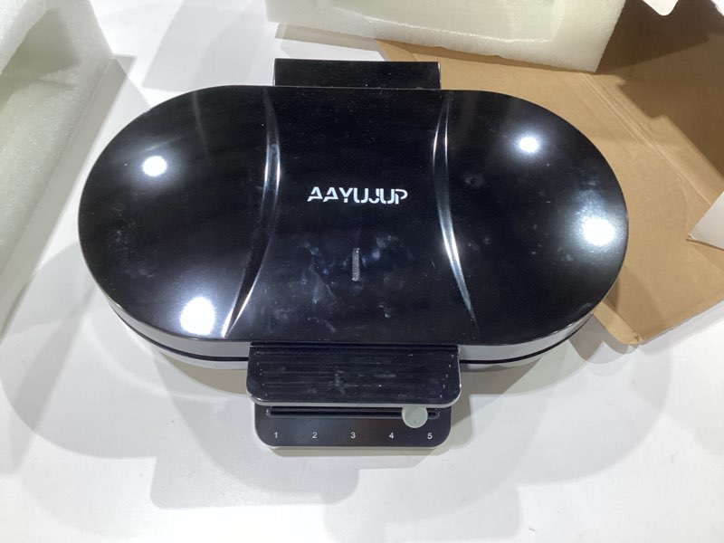 Condition photo showing As Is for Electric Waffle Maker Heart-Shaped: 2 Non-Stick double-Side Heating Plates with 5-Setting Adjustable Browning Control for Fast Heating - No Flip Design & Compact Storage for Busy Families, USED, NOT TESTED