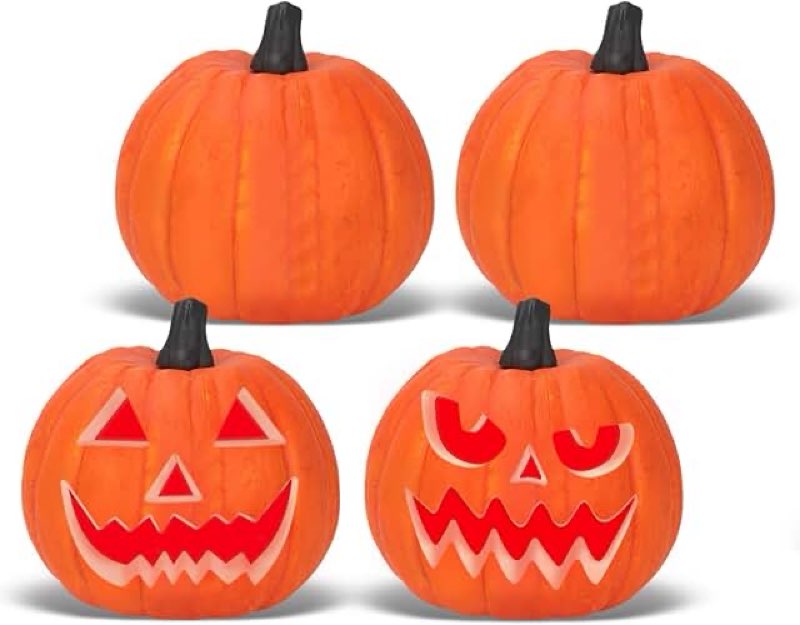 Lanpn 8 Inch Halloween Carvable Pumpkin 4 Pcs, Large Light up LED Artificial Foam Carved Pumpkins Ja