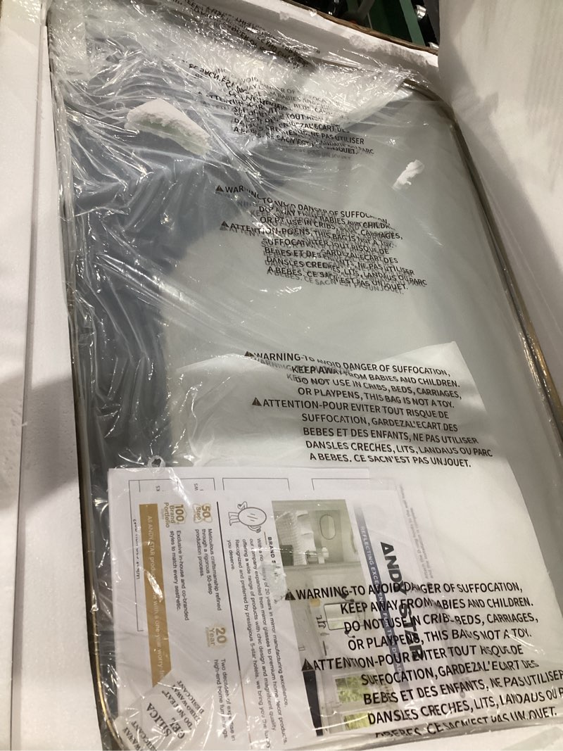 Condition photo showing Good Condition for andy star gold mirror, 24x36 irregular wall mirror, gold antique bathroom vanity mirror, brass mirrors for wall, asymmetrical mirror in rust-proof stainless steel metal frame, wall mount vertically brushed gold 36"l x 24"w