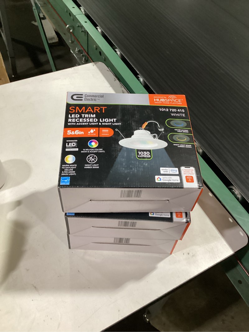 Condition photo showing Good Condition for 3 pack 5/6 in. smart adjustable cct and rgb integrated led recessed light trim with night light powered by hubspace