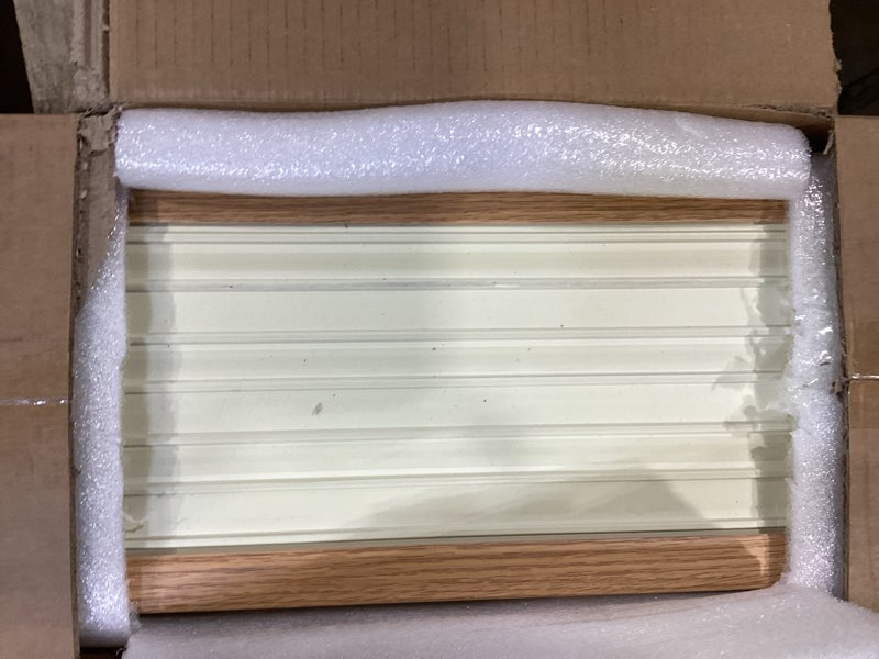 Condition photo showing Good Condition for ouzugie wpc acoustic slat wall paneling, 8-pack 114 x 6 inches 3d wall panels for interior wall decor,living room,tv background,study room,office spaces,bedroom,high grille (oak) (high)114“ x 6" oak