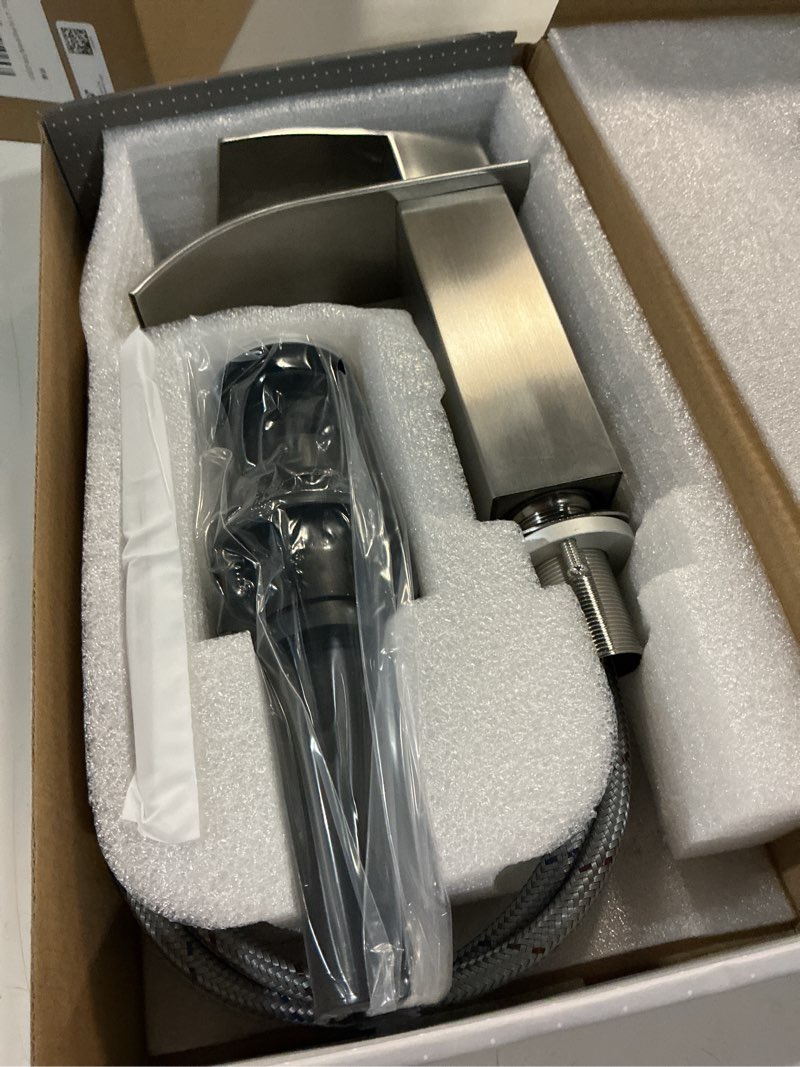 Condition photo showing Good Condition for voton waterfall bathroom faucets brushed nickel modern single handle sink faucet for 1 or 3 holes with deck plate and pop-up drain, rv sink camper farmhouse faucet regular single handle - 7.5 inches height brushed nickel