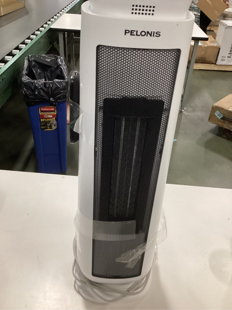 Condition photo showing As Is for PELONIS 23” Oscillating Ceramic Tower Space Heater with Remote & Thermostat, Electric Energy Efficient Floor Heater for Indoor Use Large Room Safe with Timer, ECO Mode, 1500W, White
