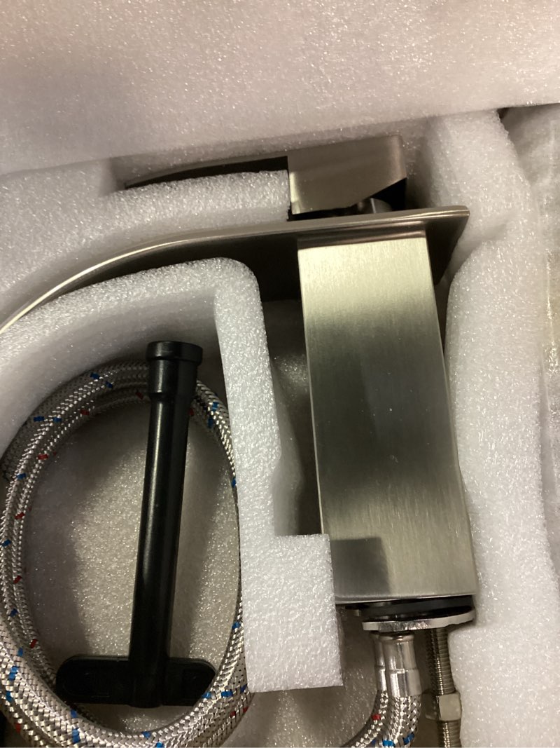Condition photo showing Good Condition for fransiton brushed nickel waterfall bathroom faucet lavatory single handle 1 or 3 hole bathroom sink faucet washbasin faucet with deck and pop-up drain