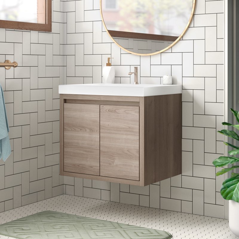 24.5" Wall-Mount Single Bathroom Vanity With Cultured Marble Top