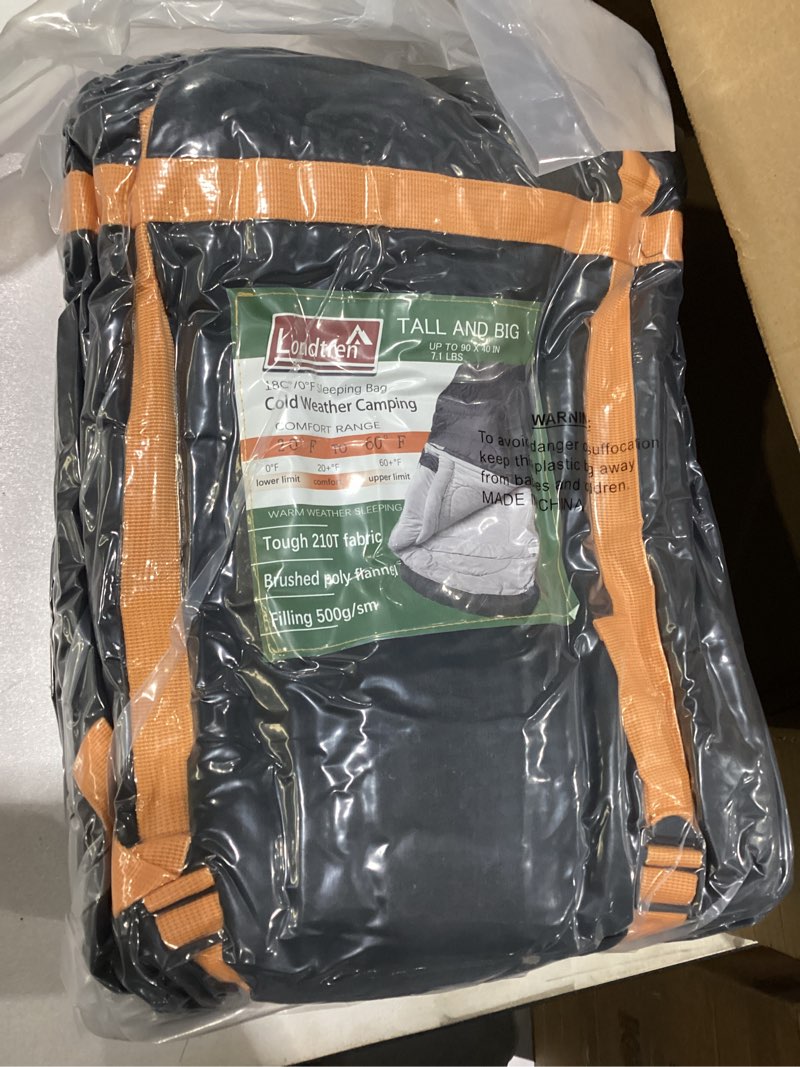 Condition photo showing New/Like New for Large 0 Degree Sleeping Bags for Adults Cold Weather Sleeping Bag Camping Winter Below Zero 20 15 Flannel Big and Tall XXL BLACK-Flannel 90*40IN