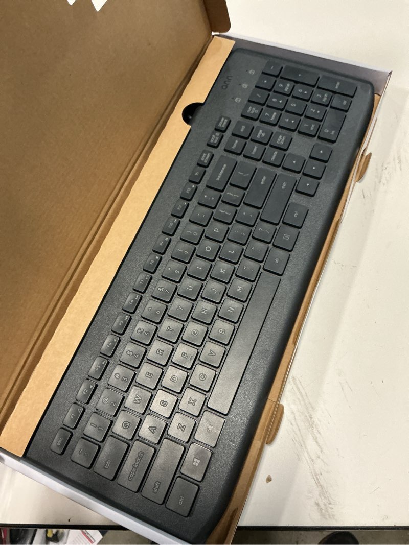 Condition photo showing As Is for onn usb computer keyboard with 104-keys, 5 ft cable, windows and mac compatible, gray