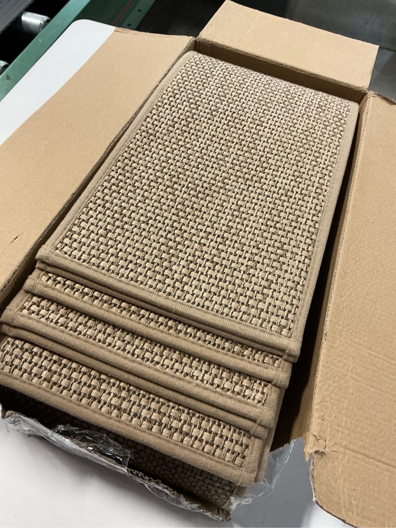 Condition photo showing Good Condition for Linen Stair Treads for Wooden Steps Indoor 30x8 inch, 15pcs Upgraded Self Adhesive Backing Non Slip Stair Carpets, Peel and Stick Stair Runner Rugs, Reusable Staircase Step Treads(Beige) 8x30 Inch Beige 15