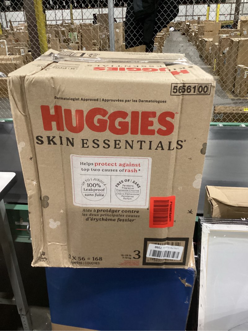 Condition photo showing New/Like New for Huggies Size 3 Diapers, Skin Essentials Baby Diapers, Size 3 (16-28 lbs), 168 Count (3 Packs of 56), Packaging May Vary Size 3 168