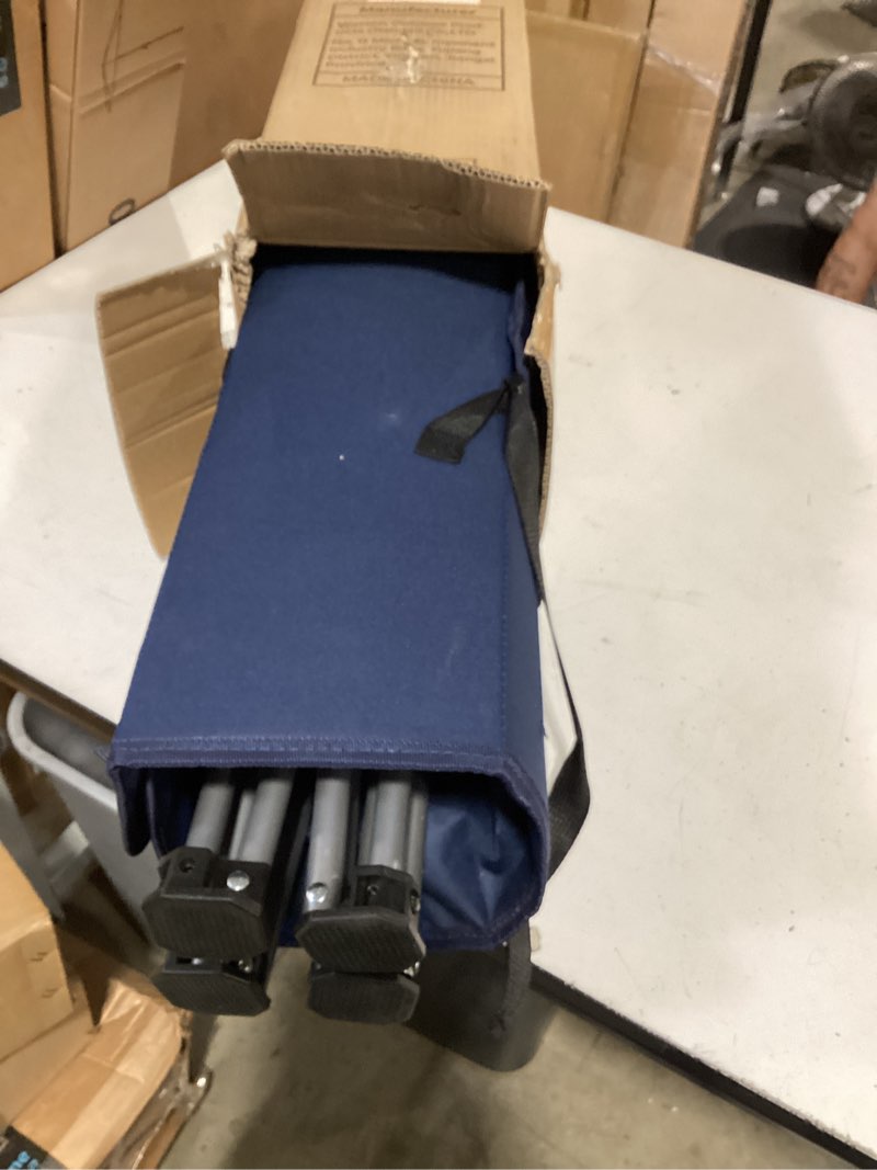 Condition photo showing As Is for beach chair with canopy shade, folding camping chair with canopy with cup holder, side pocket for camp, beach, tailgates, fishing - support 330 lbs canopy chair navy blue