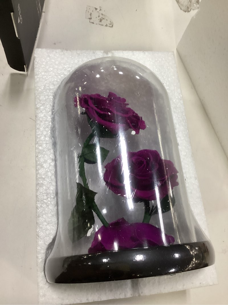 Condition photo showing New/Like New for Forever Preserved Rose Gifts for Women Flower Rose in A Glass Dome Anniversary for Mom Her Valentines,Anniversary (Purple)