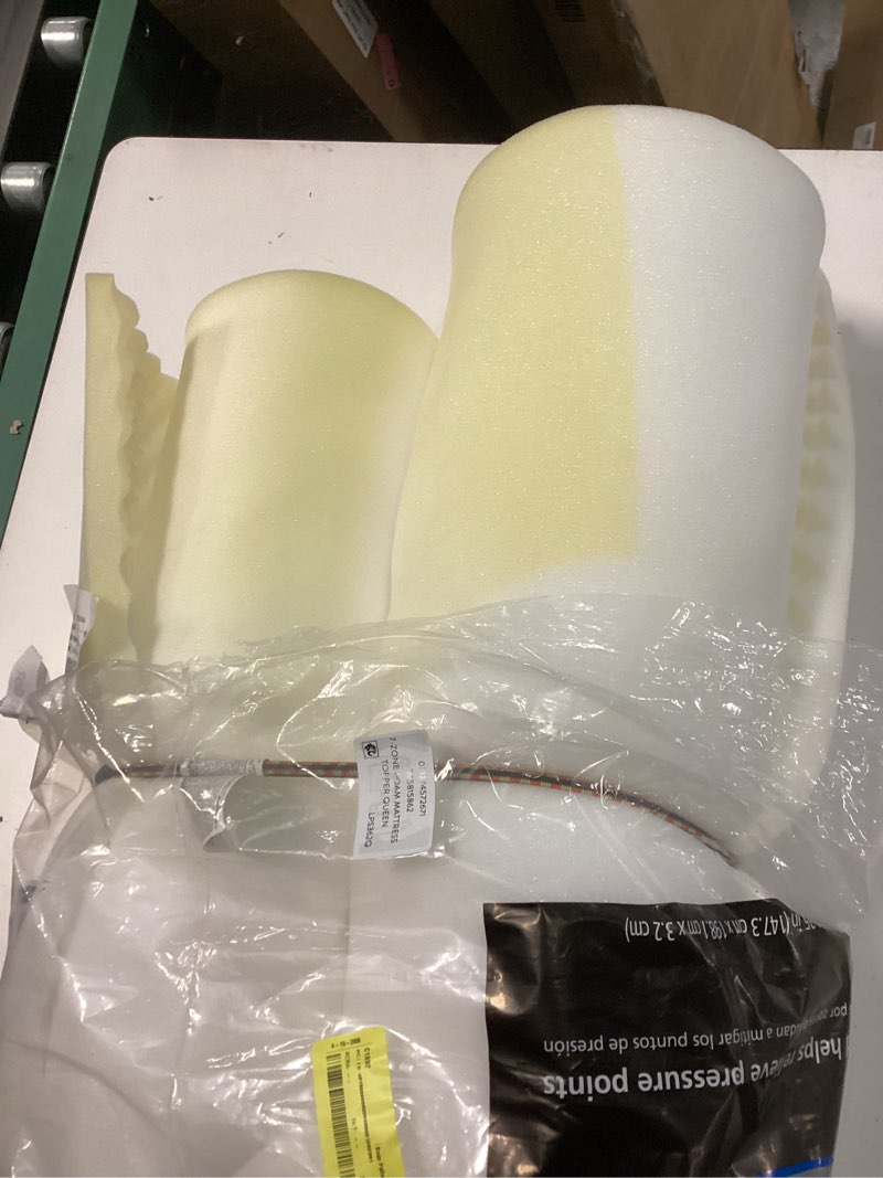 Condition photo showing As Is for mainstays 1.25" 7-zone foam mattress topper, queen