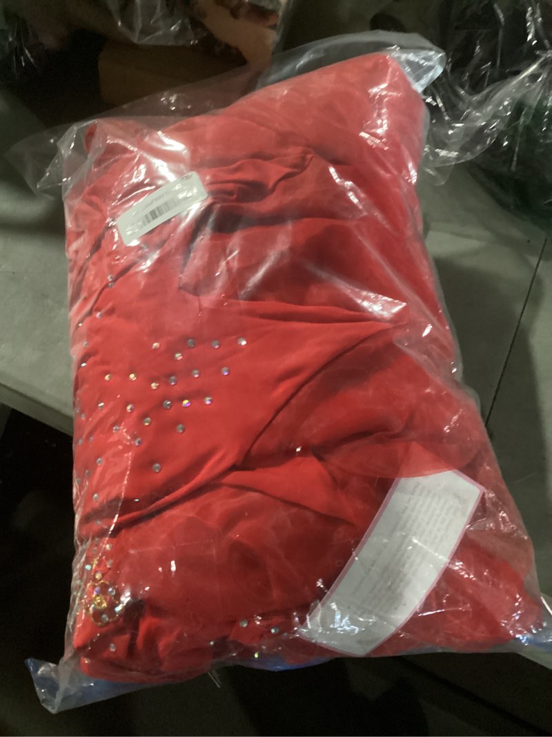 Condition photo showing Good Condition for ORIDOOR Flash Rhinestone Ballroom Dance Waltz Tango Standard Competition Dance Dress Red X-Large