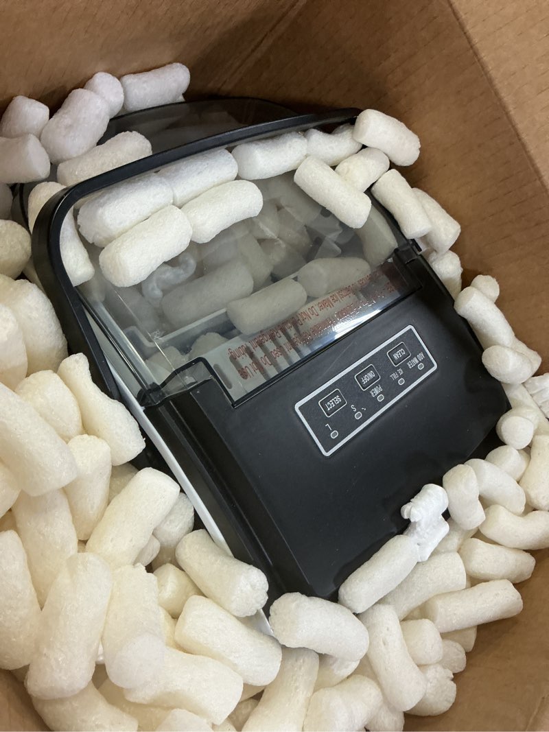 Condition photo showing As Is for ice makers countertop,26lbs/24h,9 cubes in 6 mins,portable ice maker machine with self-cleaning,2 sizes of bullet ice,perfect for home kitchen(black) 26lbs/24h black 1