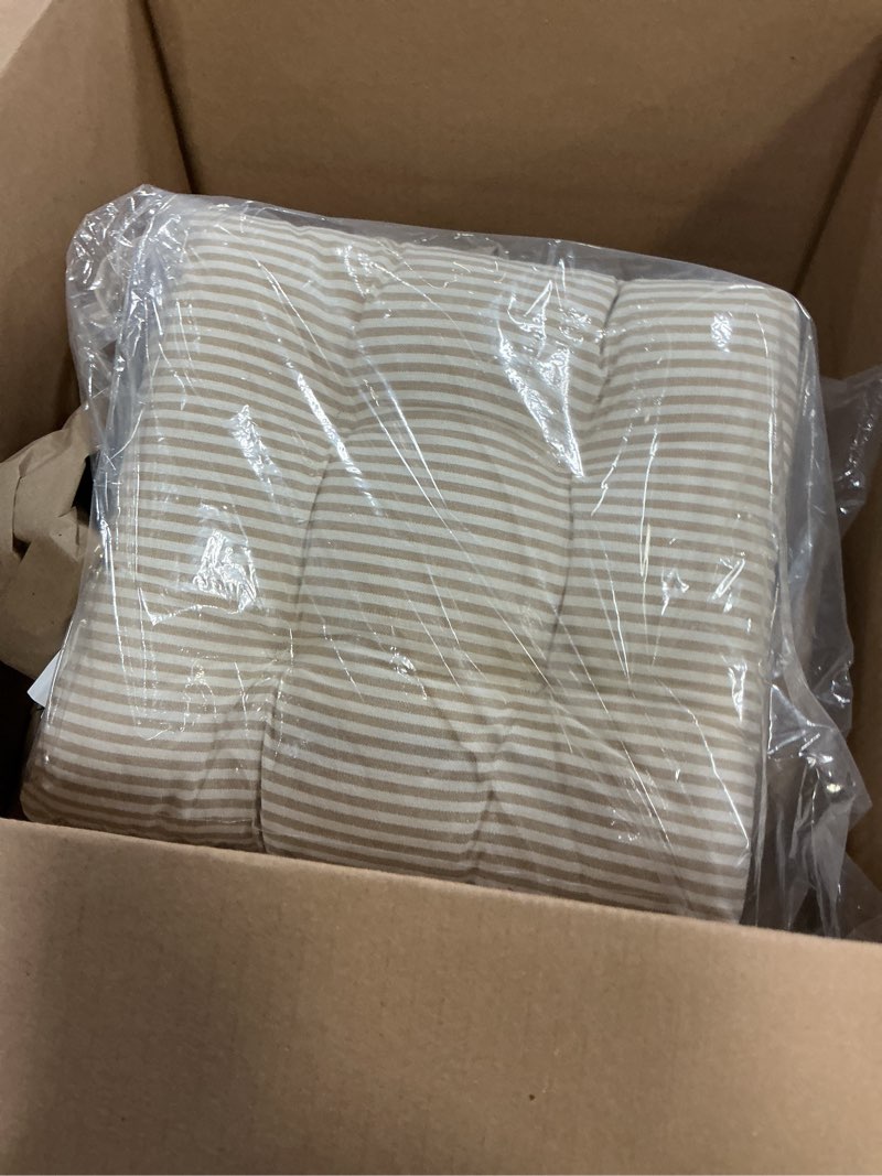 Condition photo showing New/Like New for lush decor farmhouse ticking stripe yarn dyed chair pad 2-pack, 13'' x 14'', neutral chairpad stripe & yarn