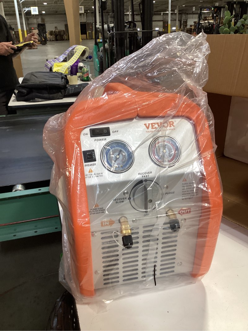 Condition photo showing Good Condition for vevor portable 3/4 hp refrigerant recovery machine, ac recovery machine for liquid vapor refrigerant, self-cleaning recovery machines hvac for automotive air conditioning (120v 60hz) | for car air conditioning, vapor liquid refrigerant, hvac, 120v 60hz, with high pressure protection 558 psi, self-cleaning