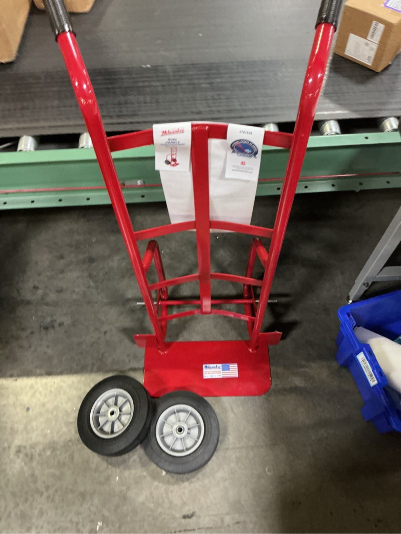 Condition photo showing As Is for milwaukee 800-lb capacity 2 -wheel red steel standard hand truck