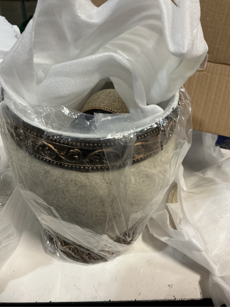 Condition photo showing New/Like New for 6 Pieces Bathroom Accessories Set Including Trash Can, Cup, Toothbrush Holders, Soap Dishes, Soap Di