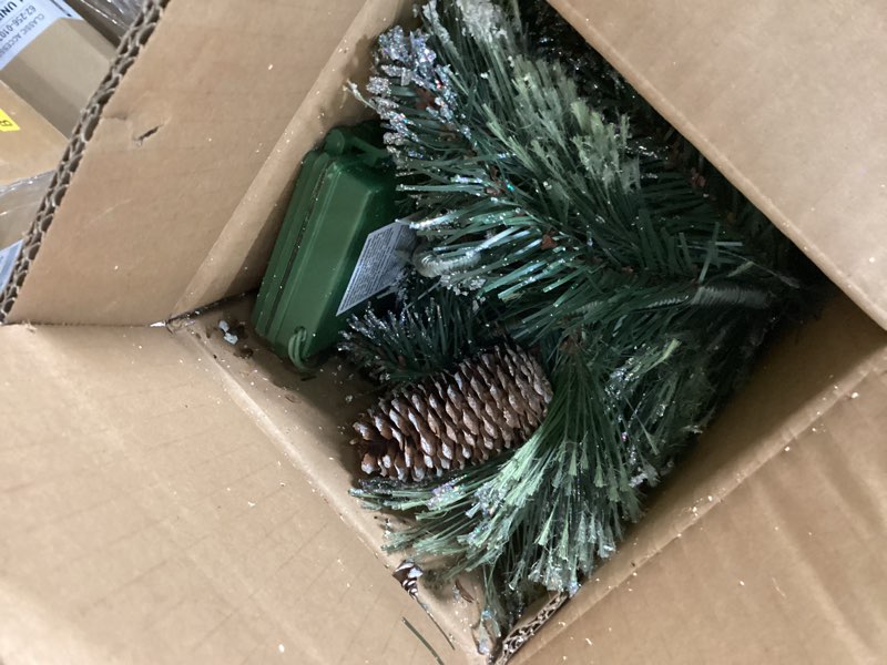 Condition photo showing Good Condition for National Tree Company 6 ft Pre-Lit Glittery Bristle Artificial Christmas Garland, Christmas Decoration with Pinecones, 50 Clear LED Lights, 138 Tips, Timer, Green