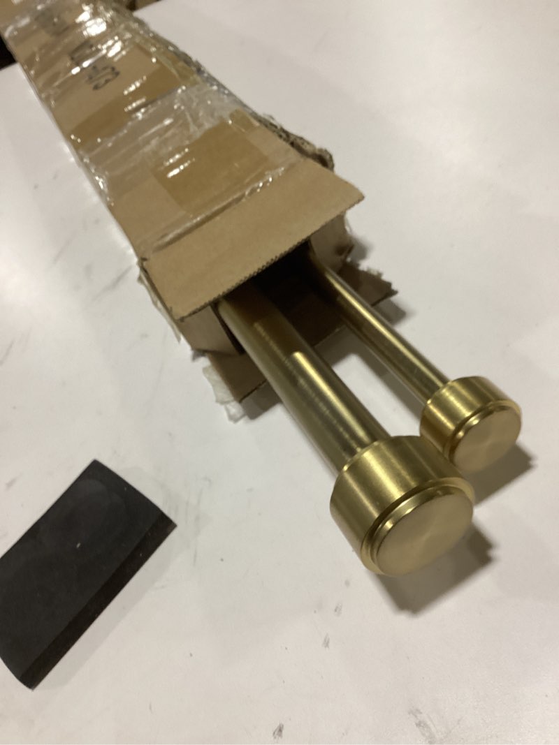 Condition photo showing As Is for Double Curtain Rods with Aluminum Bouquet Brackets and Finials, Antique Bronze Curtain Rods for Windows 36-72'',1''Front and 5/8''Back Double Drapery Rods for Blackout and Sheer Curtain Panels 36-72" Warm Gold