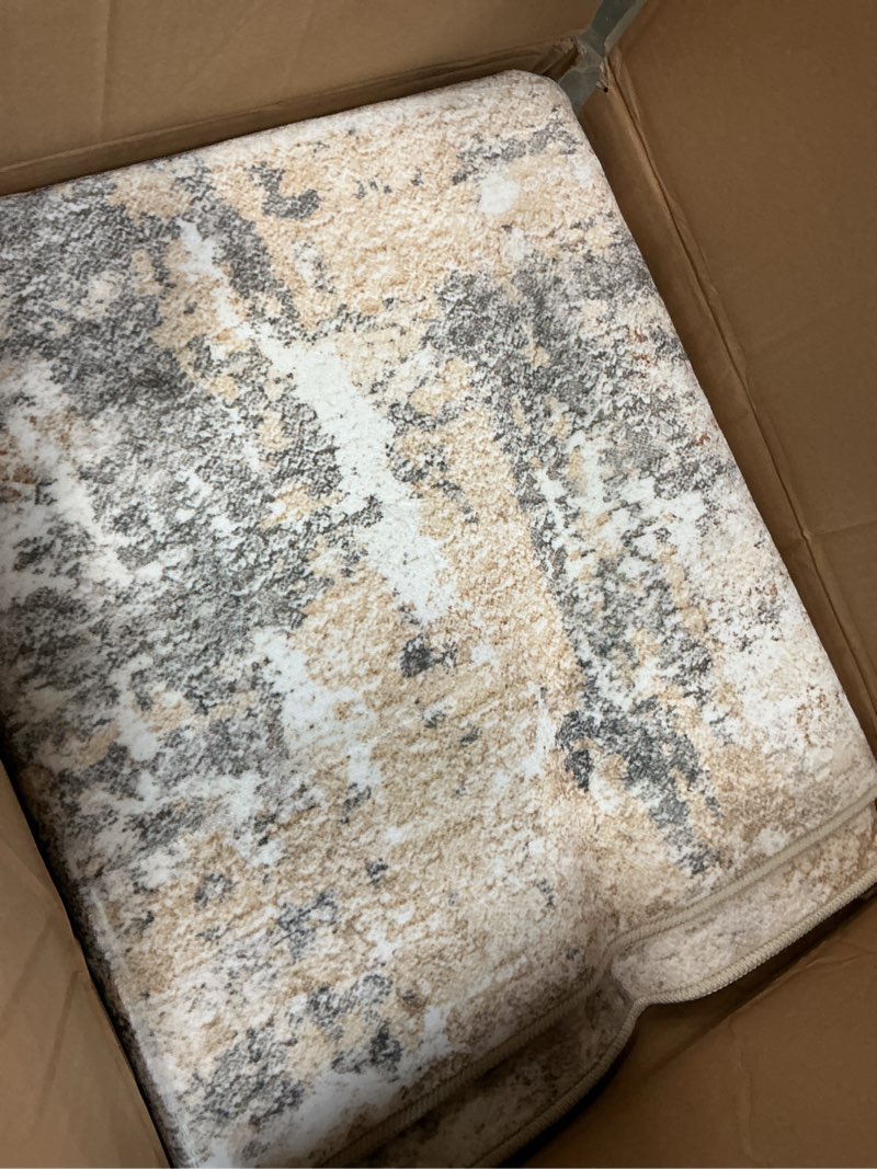 Condition photo showing Good Condition for 8x10 area rugs living room: washable large abstract neutral modern soft rug stain resistant indoor floor non-slip accent carpet for bedroom nursery playroom dining room office dorm home- grey gold abstract gray gold 8' x 10' (rectangular)