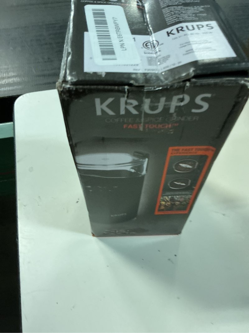 Condition photo showing New/Like New for krups precision electric coffee grinders, 3 oz capacity, 200w motor, stainless steel blades for uniform grinding of beans, herb and nuts, coffee and spice grinder electric, (black) black black blade grinder