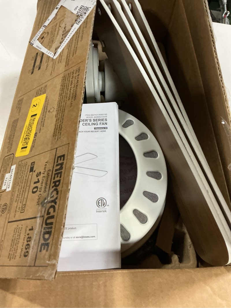 Condition photo showing As Is for harbor breeze armitage 42-in white led indoor flush mount ceiling fan (4-blade)