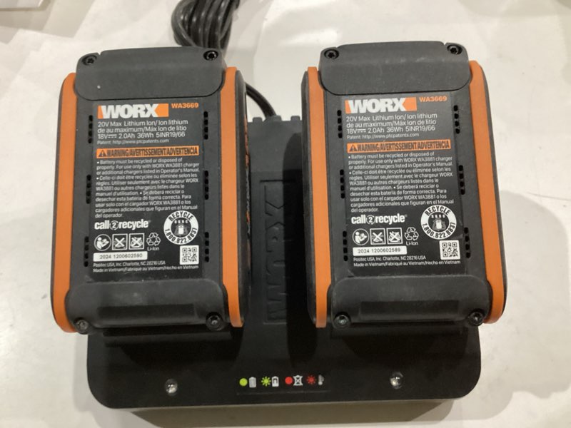 Condition photo showing As Is for Worx 20v max lithium batteries with chager wa3669