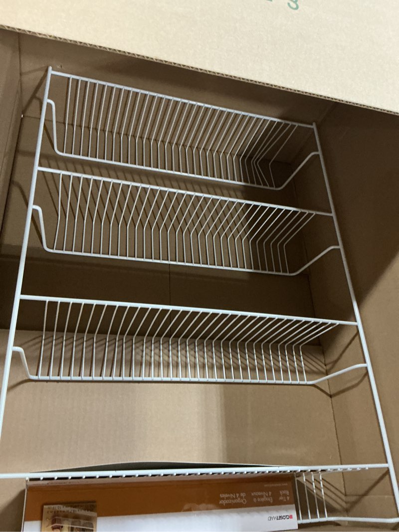 Condition photo showing New/Like New for closetmaid 8033 4-tier wall rack, 18.75" w x 25.75" h x 5" d, white 18-inch wide 4-tier
