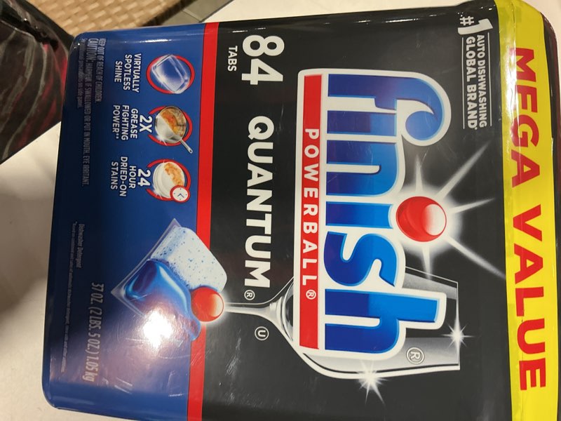 Condition photo showing New/Like New for finish quantum dishwasher pods, no pre-rinse dishwasher detergent tabs soap, advanced clean, 84 count