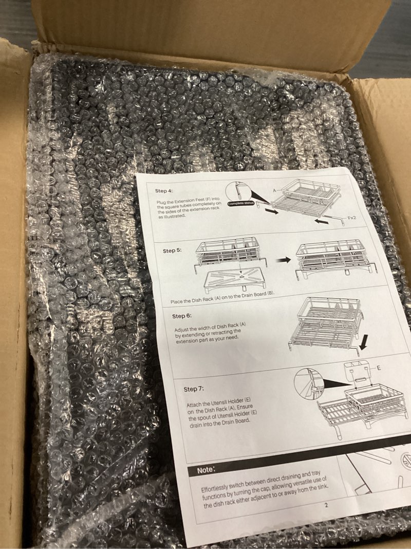 Condition photo showing Good Condition for SNTD Dish Drying Rack - Extendable Dish Rack, Large Sink Drying Dish Drainer for Kitchen Counter, Stainless Steel Dish Strainer with Utensil Holder (Black)