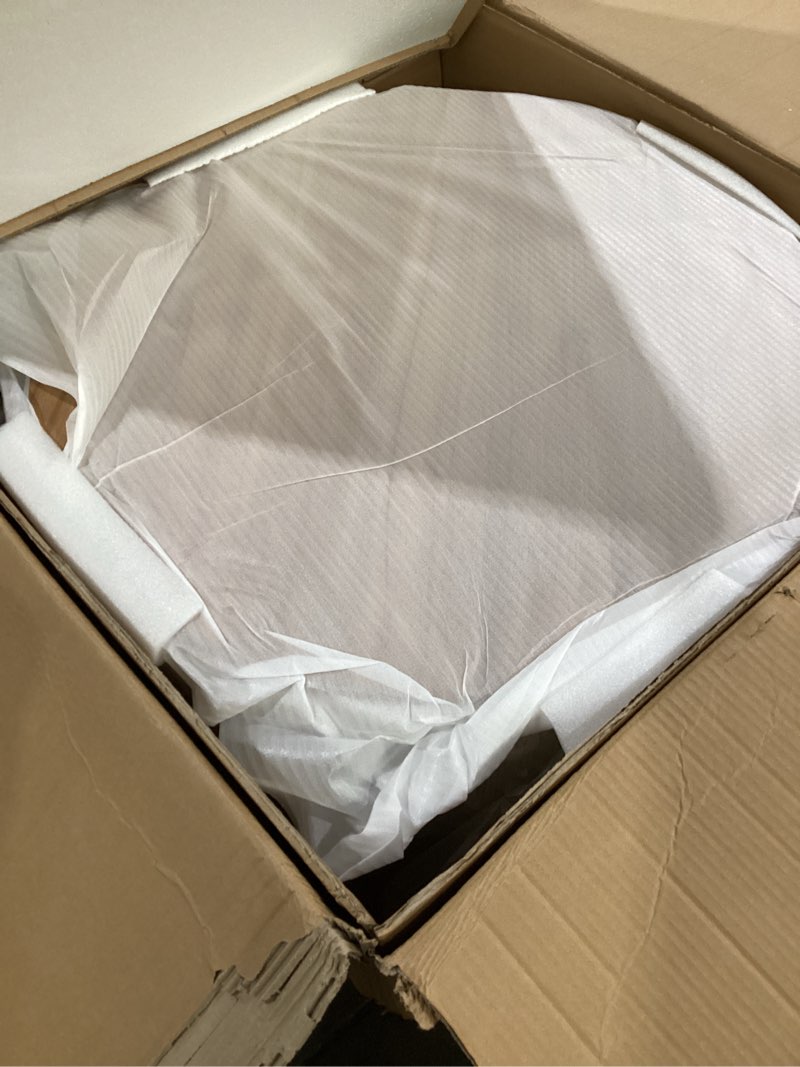 Condition photo showing New/Like New for HomePop Modern Fabric Storage Ottoman with Wood Top -Marigold Pinstripe Cream Fabric