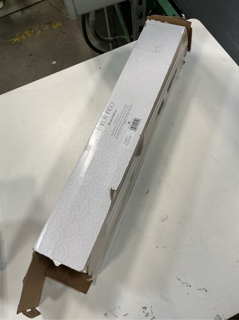 Condition photo showing As Is for Melannco Arlington Floating Wall Shelves for Bedroom, Living Room, Bathroom, Kitchen, Office, Nursery, Set of 4, White White Set of 4 Arlington