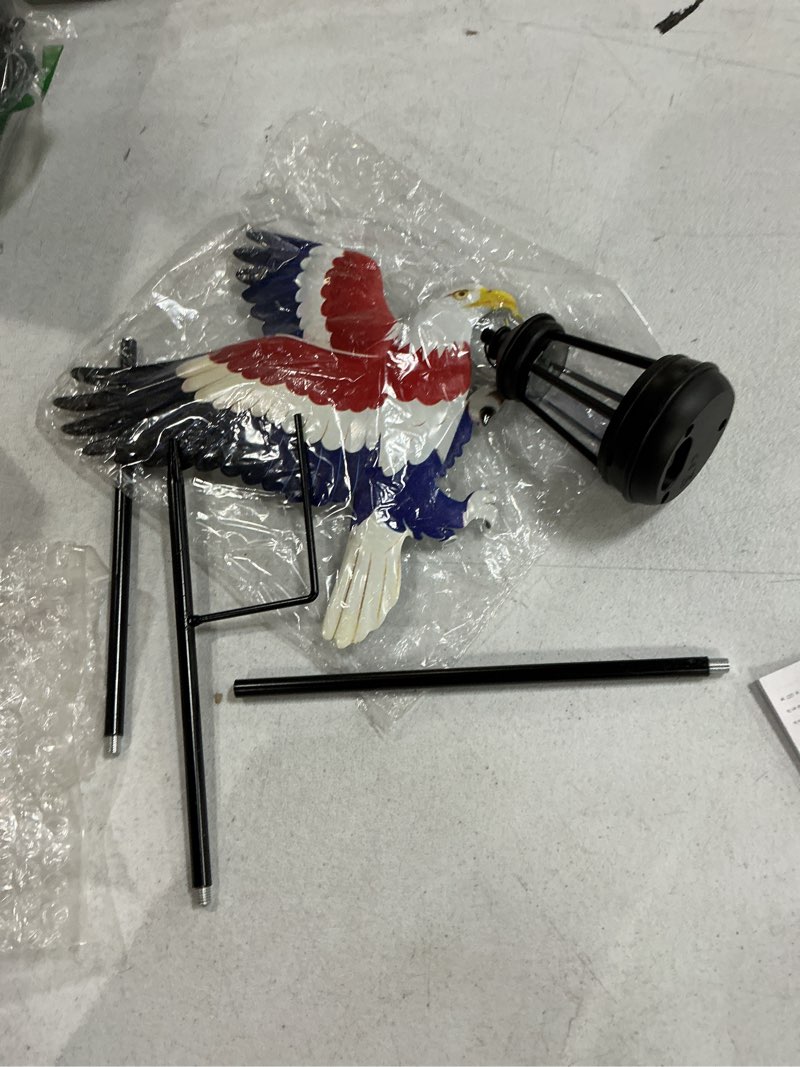 Condition photo showing As Is for 250th anniversary america eagle garden stake 4th of july decorations outdoor patriotic independence memorial day,29.9in metal eagle with solar lights,decorative garden stakes for yard art patio porch