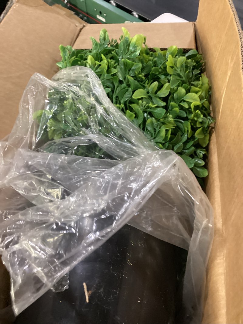 Condition photo showing As Is for momoplant two h24 - w 16" boxwood cone white-fruit artificial uv rated cypress topiary soil insertion w/spike, silk tree warehouse indoor/outdoor tree bush plant evergreen pine