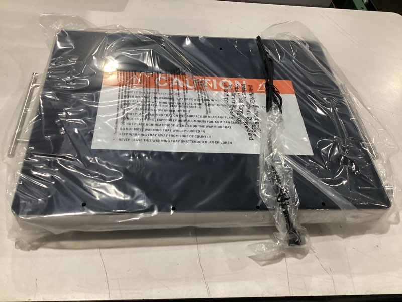 Condition photo showing Good Condition for **untested** chefman electric warming tray with adjustable temperature control, perfect for buffets, restaurants, parties, events, and home dinners, glass top extra large 21” x 16” surface keeps food hot – black stainless large - 21\" x 16\"