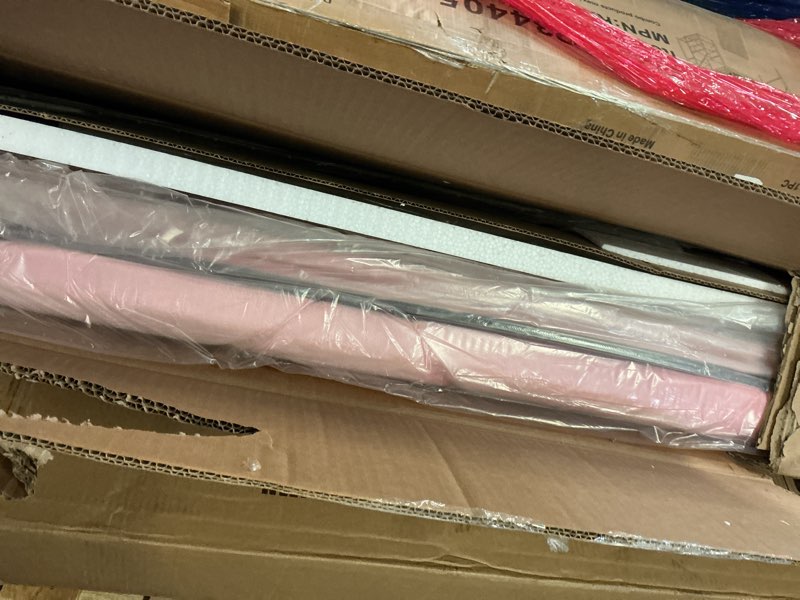 Condition photo showing New/Like New for Queen Upholstered LED Bed Frame with 2 Storage Drawers and 2-Tier Storage Headboard,Velvet Princess Platform Bed with Charging Station & Bookcase, Corner Bed Frame, Heavy Duty Metal Support, Pink Pink Queen