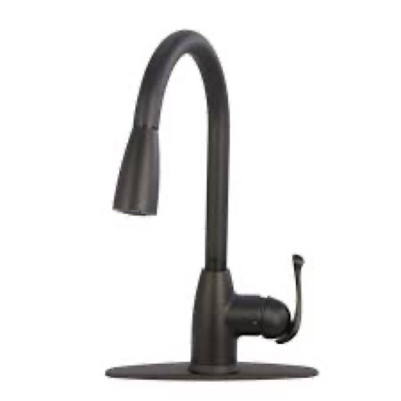 project source tucker matte black single handle pull-down kitchen faucet new