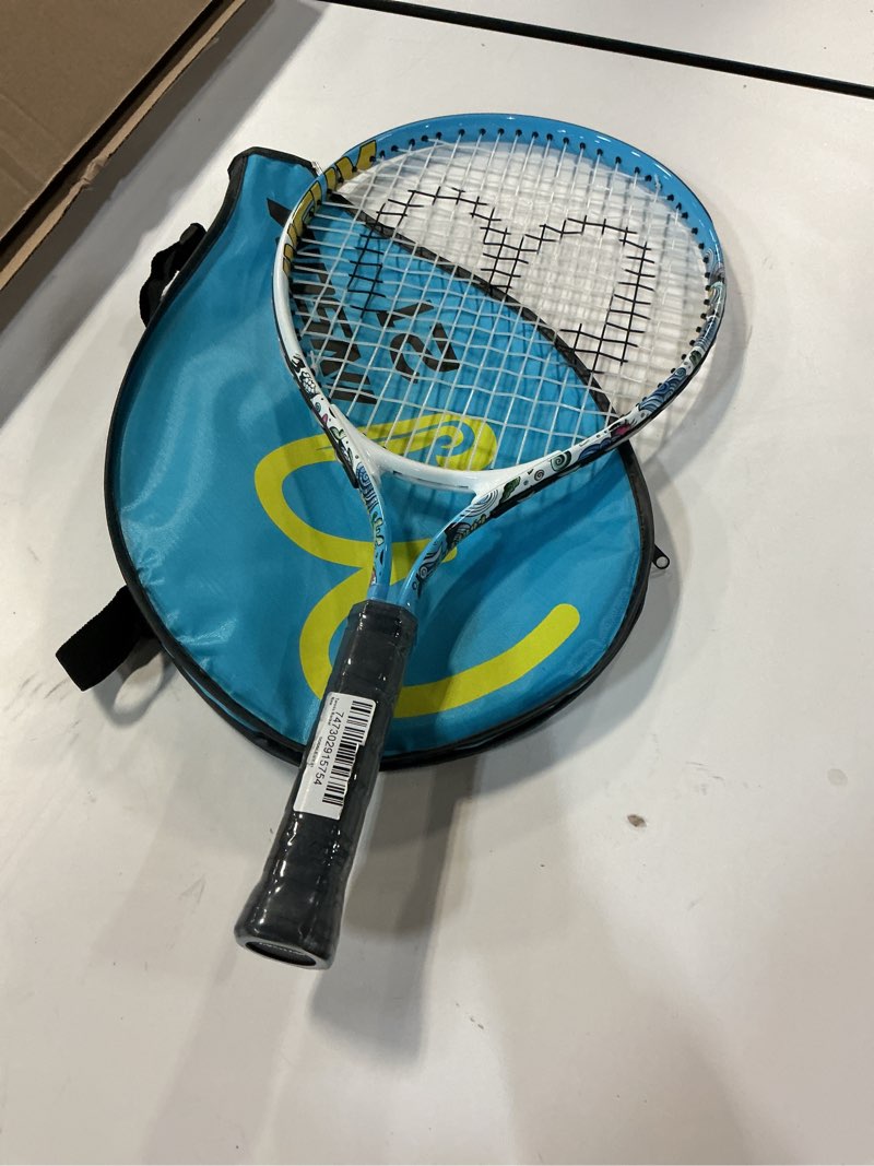Condition photo showing Good Condition for 17-25 inch Kids Tennis Racket for Aged 2~12 Starter, Multi-Color & Size Toddlers Tennis Racket for Boys & Girls Beginner, Come with Shoulder Cover Bag for Carry 21" Blue
