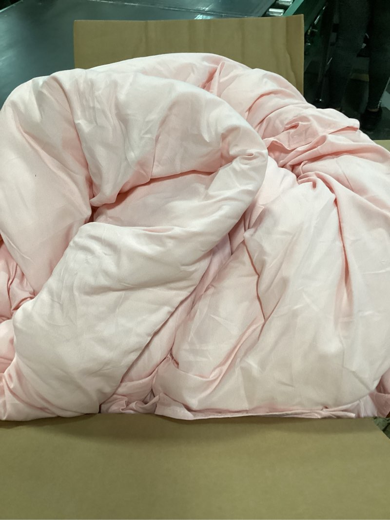 Condition photo showing Good Condition for Andency Pink Comforter Set Full, 3 Pieces Lightweight Soft Rustic Pink Ruffle Comforter Women Girls, Solid Farmhouse Shabby Chic Microfiber Bedding Comforter Set Pink Full (79"x90")