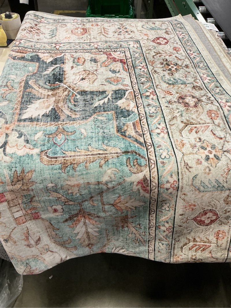 Condition photo showing Good Condition for (unknown size)tortania area rug living room rugs - 10x14 washable boho rug vintage oriental distressed farmhouse large thin indoor carpet for living room bedroom under dining table home office - aqua multi 10' x 14' (rectangular) aqua multi