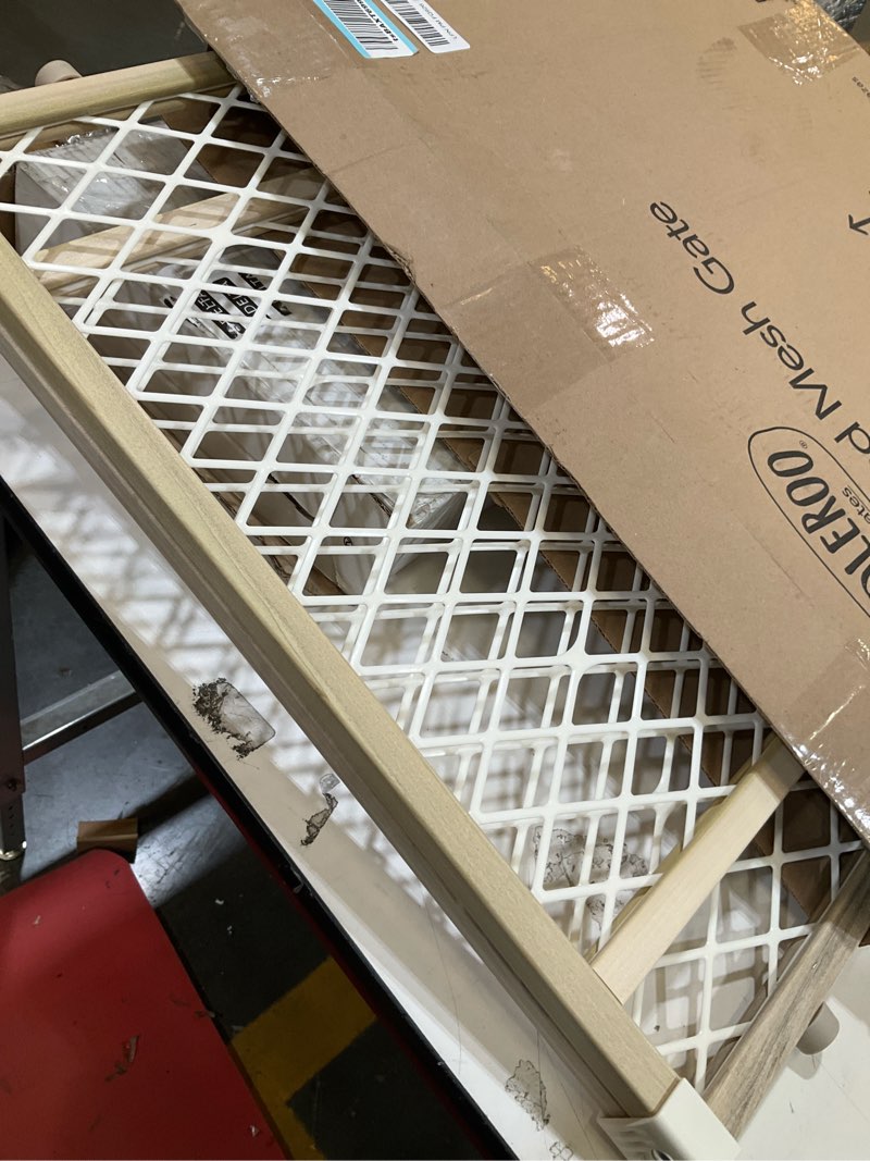 Condition photo showing Good Condition for toddleroo by north states diamond mesh wooden baby gate: 26.5"- 42" wide. pressure mounted baby gate for doorway. (23" tall, sustainable hardwood)