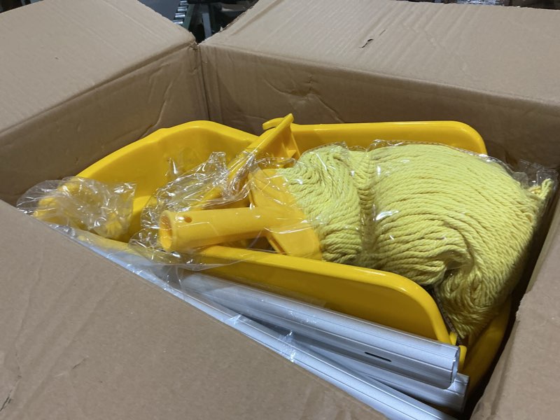 Condition photo showing New/Like New for 35-qt side press wringer combo commercial floor cleaning rectangular mop bucket on wheels, yellow,add one commercial mop and one mop head replacement
