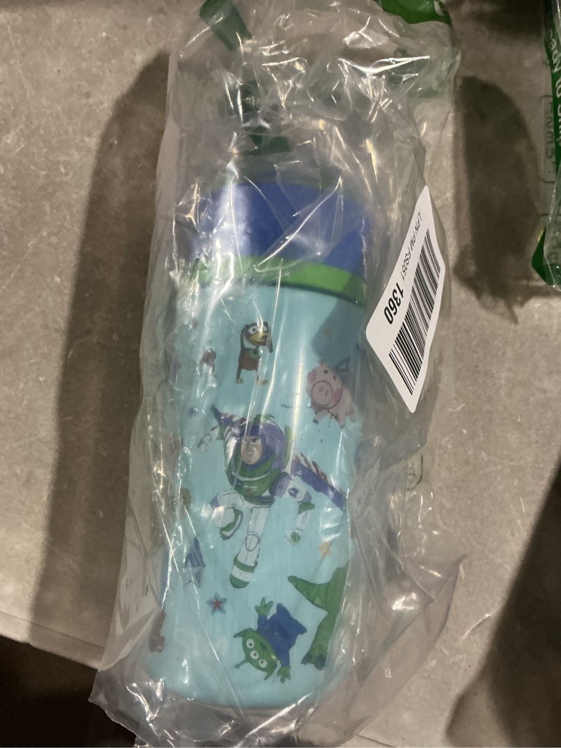 Condition photo showing As Is for simple modern kids summit water bottle with straw lid | disney toy story 14oz stainless steel cup insulated tumbler for boys, girls, school | buzz and woody adventures 14 ounces disney-buzz and woody adventures