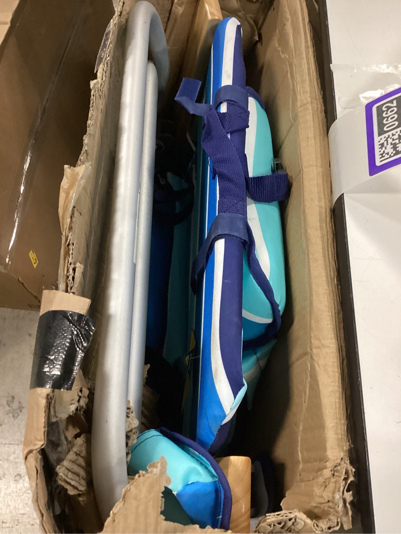 Condition photo showing As Is for Tommy Bahama Hi-Boy 17" Seat Height 4-Position Lace-Up Suspension Folding Beach Backpack Chair Logo Stripe 2-Pack