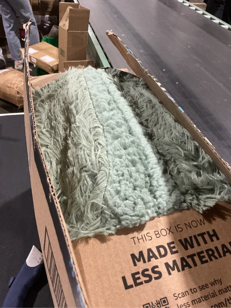 Condition photo showing Good Condition for Bedsure GentleSoft Fluffy Sage Green Blankets Queen Size for Bed, Thick Sherpa Faux Fur Fleece Fuzzy Plush Winter Warm Soft Queen Blankets, Bedroom Decor Sage Green Cozy Gifts for Women Men, 90x90 12- Sage Green Queen (90" x 90")