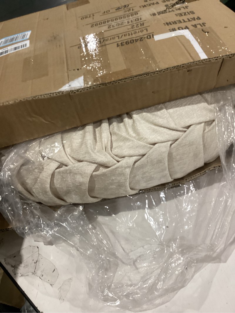 Condition photo showing Good Condition for Intelligent Design Loretta Round Chenille Tufted Floor Pillow with Elegant Pleated Design, Large Boho & Vintage Decorative Throw Pillow for Sofa, Bed, or Chair, 22" x 6", Iovry Dia 22" x 6"H Round Ivory