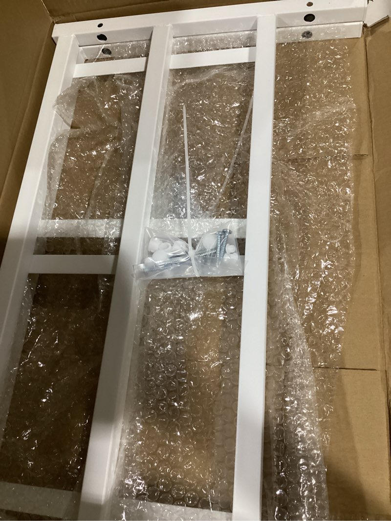 Condition photo showing New/Like New for fixed window safety guard 14”x 38” *2 pack adjustable width prevents accidental falls, non-egress, tamper resistant screws included, white 2 pack * 14x38 inches