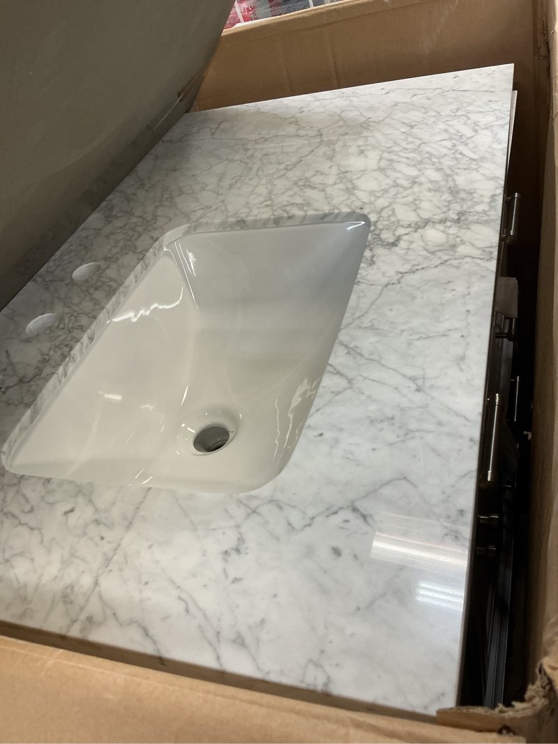 Condition photo showing Good Condition for allen + roth roveland 36-in white undermount single sink bathroom vanity with carrara natural marble top